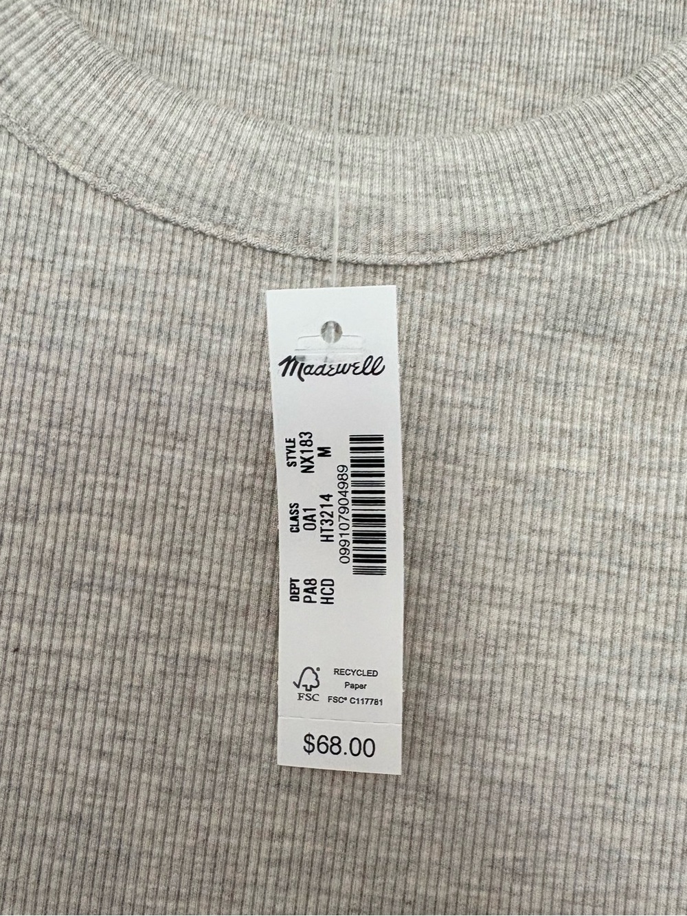 NWT Madewell Ribbed Button Crewneck Tee Heather Coastal Dune Size Medium - Picture 5 of 7